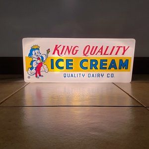 VINTAGE King Quality Ice Cream Dairy Co Light Up Sign from the 1950's 15" x 6"